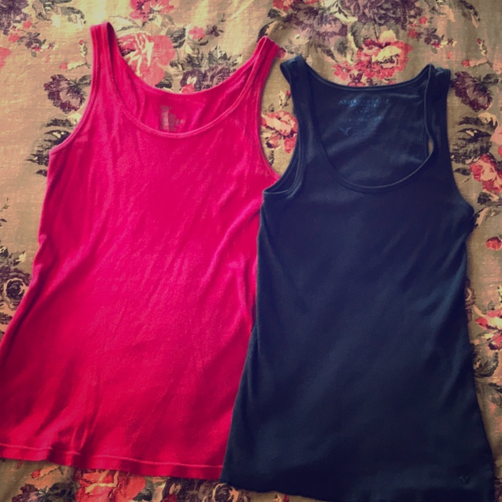 Two tank tops: Navy blue & Pink ribbed tank tops